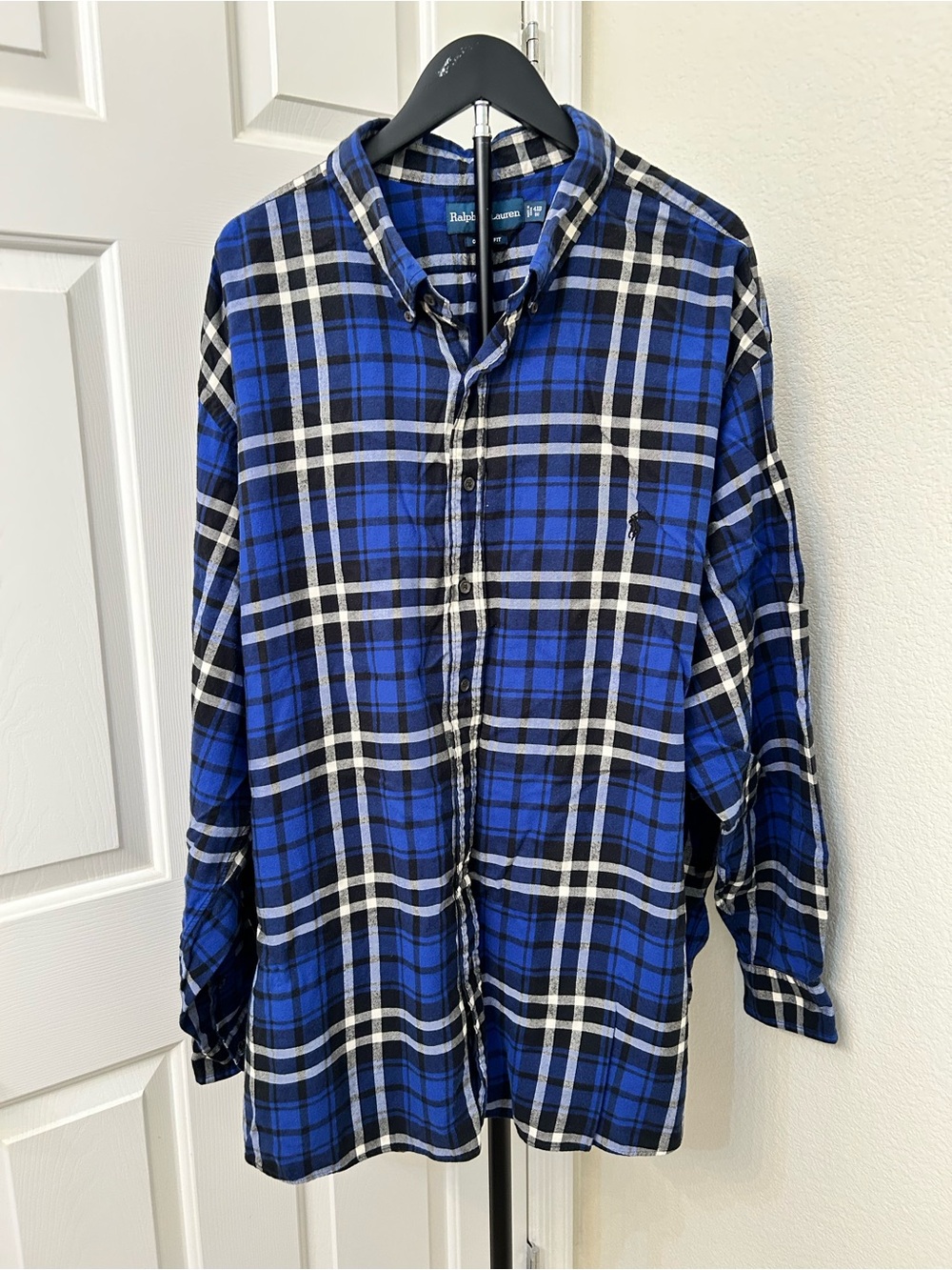 Polo by Ralph Lauren Royal Blue & Black Plaid Button-Down Shirt 4XB 100% Cotton